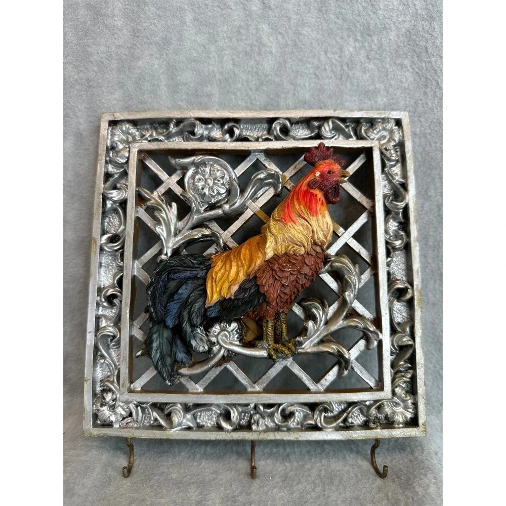 Vintage Rooster 3D Wall Art Key‎ Holder Rack Frame Plaque Rustic Farmhouse Decor